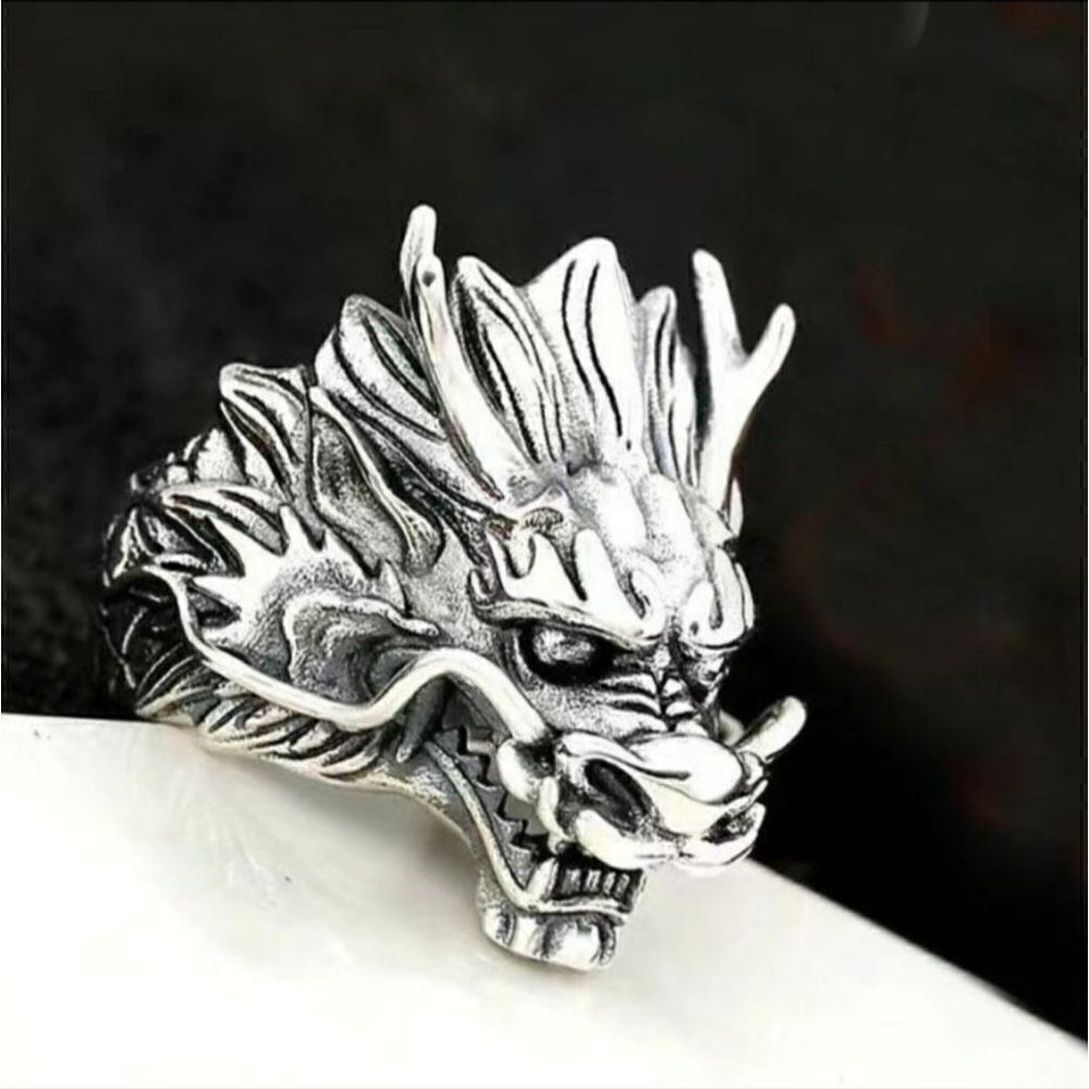 Brand New Silver Dragon Head Ring Adjustable Size